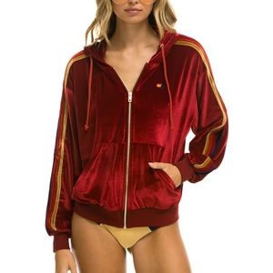 Aviator Nation CLASSIC VELVET RELAXED ZIP HOODIE - RED